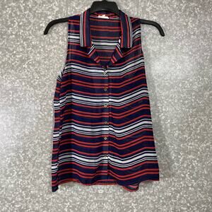 Thyme & Honey Blue Striped Sleeveless Button Up Shirt - Size Small - Semi Sheer